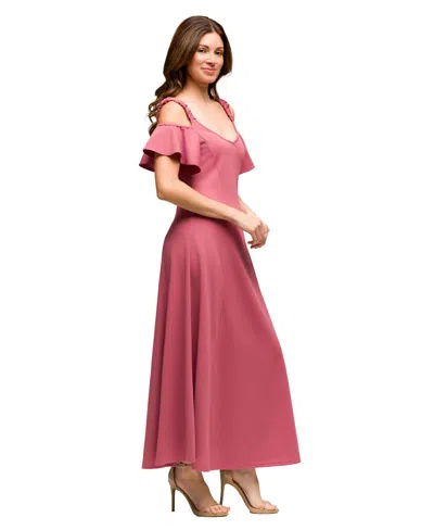 24seven Comfort Apparel Women's Cold Sholder Ruffle Sleeve A Line Maxi Dress