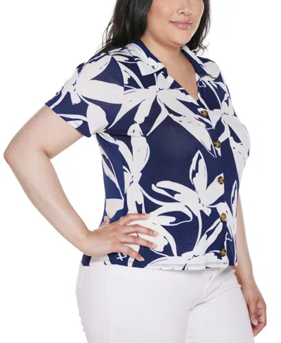 Belldini Plus Size Floral Button-front Knit Top In Multi
