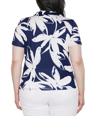 Belldini Plus Size Floral Button-front Knit Top In Multi