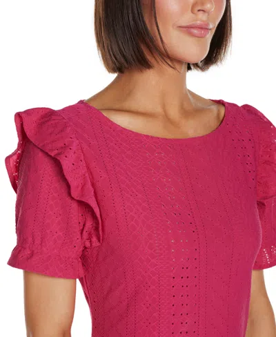 Belldini Women's Knit Eyelet Ruffle Sleeve Top