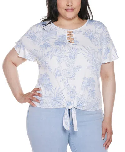 Belldini Plus Size Pineapple Print Knit Top In Neutral