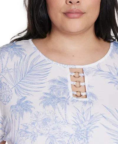 Belldini Plus Size Pineapple Print Knit Top In Neutral