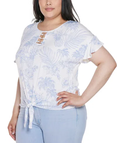 Belldini Plus Size Pineapple Print Knit Top In Neutral