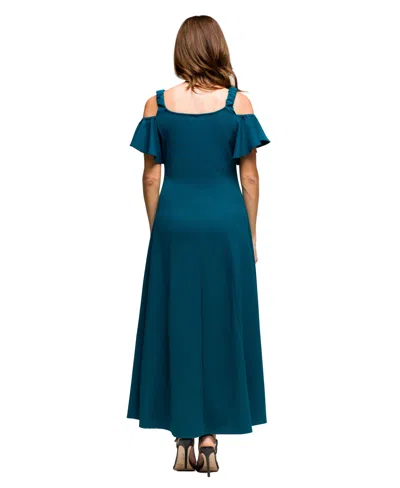 24seven Comfort Apparel Women's Cold Sholder Ruffle Sleeve A Line Maxi Dress