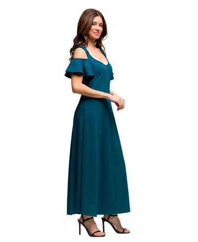 24seven Comfort Apparel Women's Cold Sholder Ruffle Sleeve A Line Maxi Dress