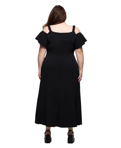 24seven Comfort Apparel Women's Cold Sholder Ruffle Sleeve A Line Maxi Dress In Black