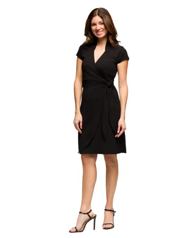 24seven Comfort Apparel Women's Mandarin Collar Knee Length Wrap Dress
