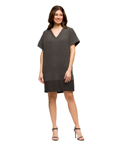 24seven Comfort Apparel Women's V Neck Loose Fit Short Sleeve Pocket T Shirt Dress In Black