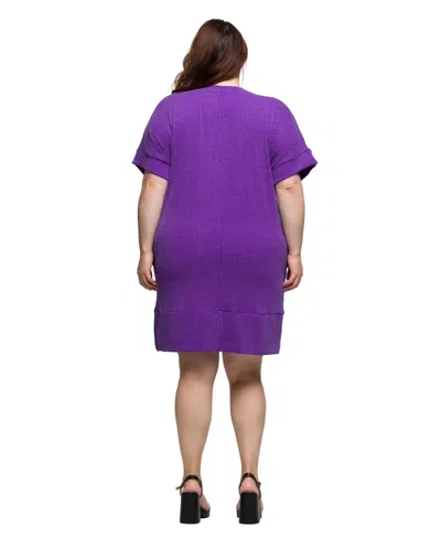 24seven Comfort Apparel Plus Size V-neck Loose Fit Short Sleeve Pocket T Shirt Dress In Purple