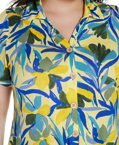 Belldini Plus Size Tropical Tie-front Knit Top In Multi