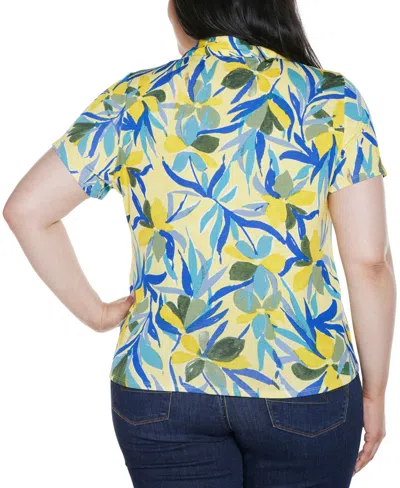 Belldini Plus Size Tropical Tie-front Knit Top In Multi