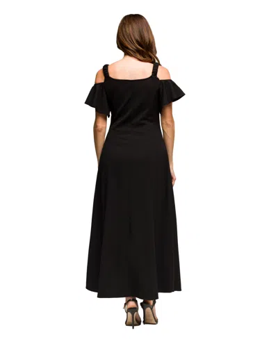 24seven Comfort Apparel Women's Cold Sholder Ruffle Sleeve A Line Maxi Dress In Black