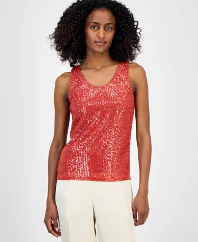 Anne Klein Women's Sequin Double-scoop Sleeveless Tank In Red