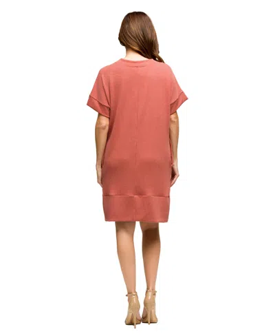 24seven Comfort Apparel Women's V Neck Loose Fit Short Sleeve Pocket T Shirt Dress In Animal Print