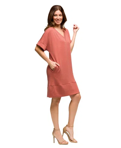 24seven Comfort Apparel Women's V Neck Loose Fit Short Sleeve Pocket T Shirt Dress In Animal Print