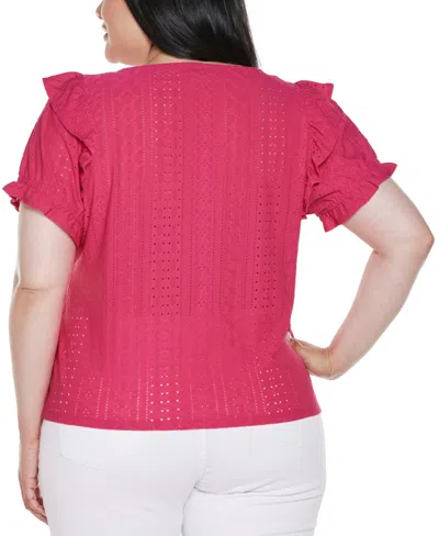 Belldini Women's Knit Eyelet Ruffle Sleeve Top In Red