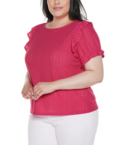 Belldini Women's Knit Eyelet Ruffle Sleeve Top In Red