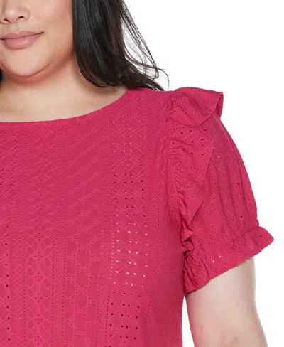 Belldini Women's Knit Eyelet Ruffle Sleeve Top In Red