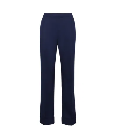 Aspesi High-rise Cotton Trousers With Roll-up Cuffs In Blue