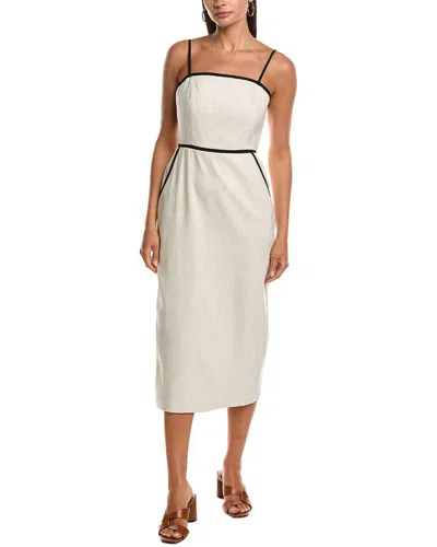 Milly Amara Linen Contrast Midi Dress In Natural In White