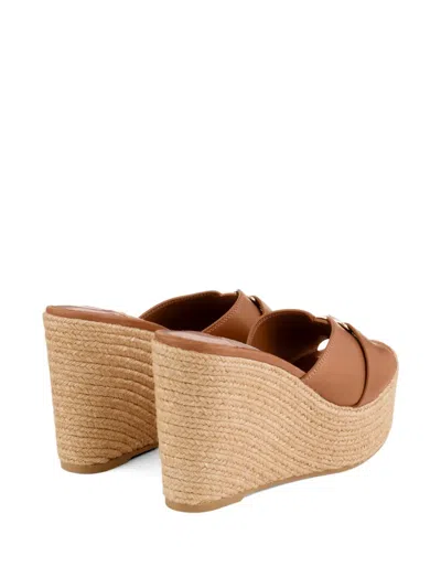 Jimmy Choo Leather Espadrille Sole Wedges With Wedge Heel In Neutral