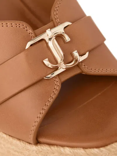 Jimmy Choo Leather Espadrille Sole Wedges With Wedge Heel In Neutral
