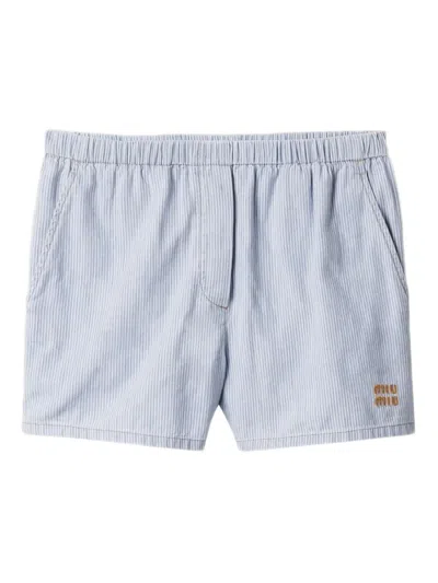 Miu Miu Striped Chambray Bermudas In Blue