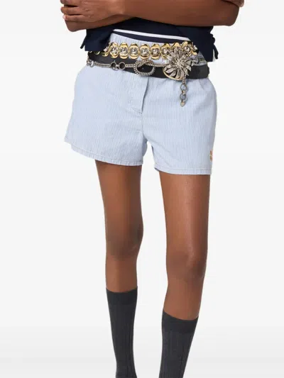 Miu Miu Striped Chambray Bermudas In Blue