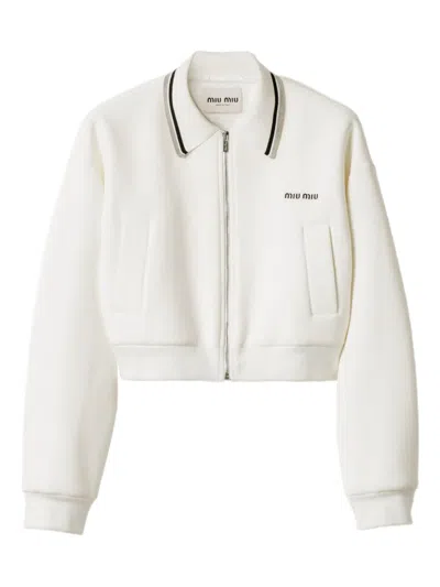 Miu Miu Collared Design Piquet Jacket In White