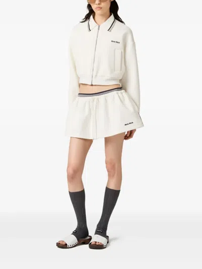 Miu Miu Collared Design Piquet Jacket In White