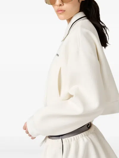 Miu Miu Collared Design Piquet Jacket In White