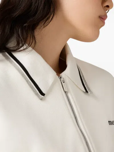 Miu Miu Collared Design Piquet Jacket In White