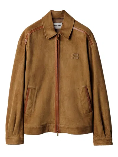 Miu Miu Suede Blouson Jacket In Brown