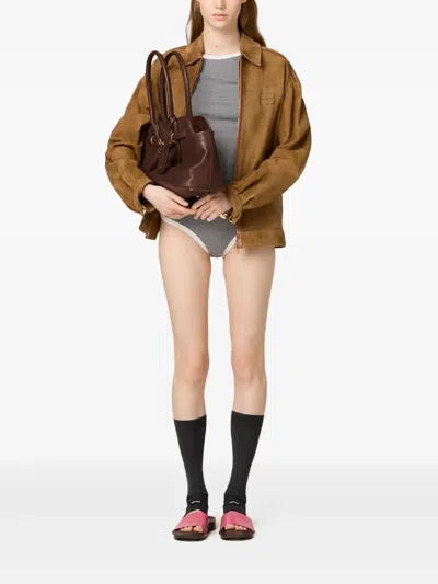 Miu Miu Suede Blouson Jacket In Brown