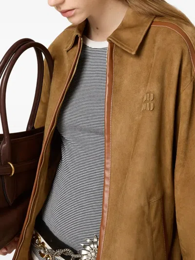 Miu Miu Suede Blouson Jacket In Brown