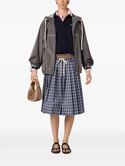 Miu Miu Technical Silk Zipper Blouson Jacket In Gray