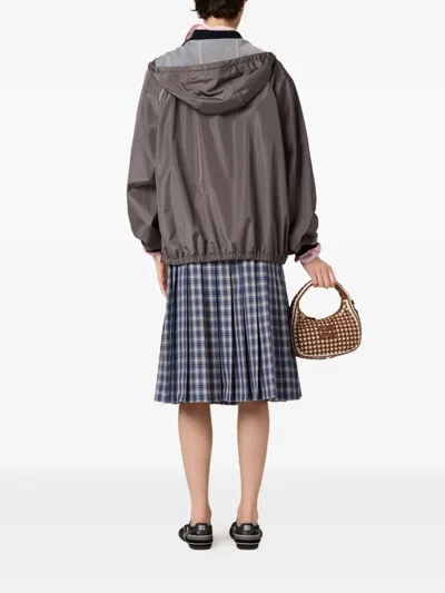 Miu Miu Technical Silk Zipper Blouson Jacket In Gray