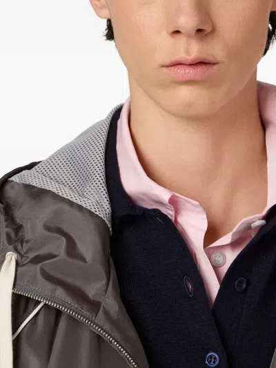 Miu Miu Technical Silk Zipper Blouson Jacket In Gray