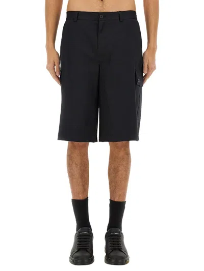 Dolce & Gabbana Black Bermuda Shorts With Pockets In Linen Man