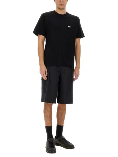 Dolce & Gabbana Black Bermuda Shorts With Pockets In Linen Man