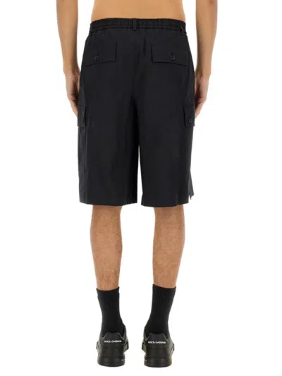 Dolce & Gabbana Black Bermuda Shorts With Pockets In Linen Man