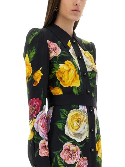 Dolce & Gabbana Calf-length Cady Shirt Dress With Peony And Rose Print