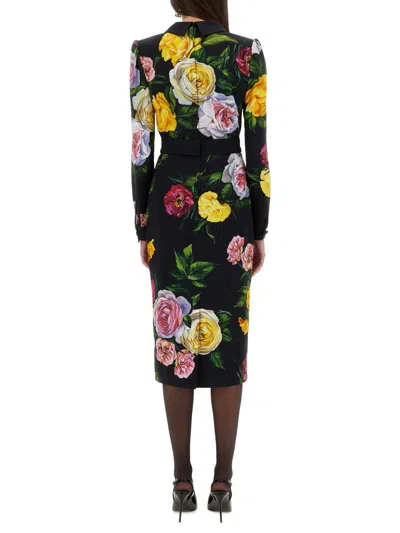 Dolce & Gabbana Calf-length Cady Shirt Dress With Peony And Rose Print