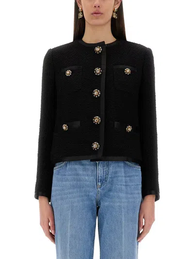 Dolce & Gabbana Jeweled Button Boucle Jacket In Black