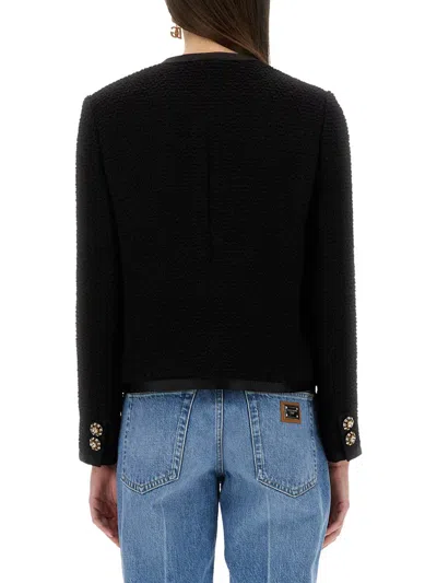 Dolce & Gabbana Jeweled Button Boucle Jacket In Black