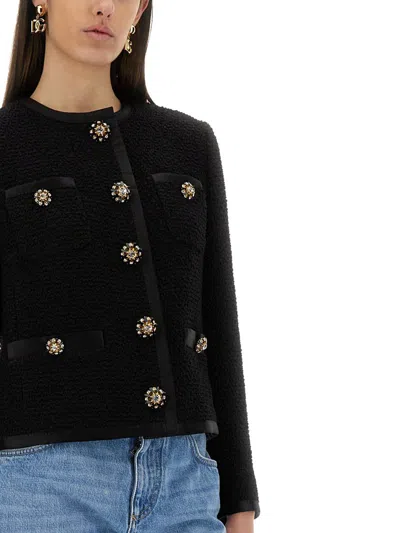 Dolce & Gabbana Jeweled Button Boucle Jacket In Black