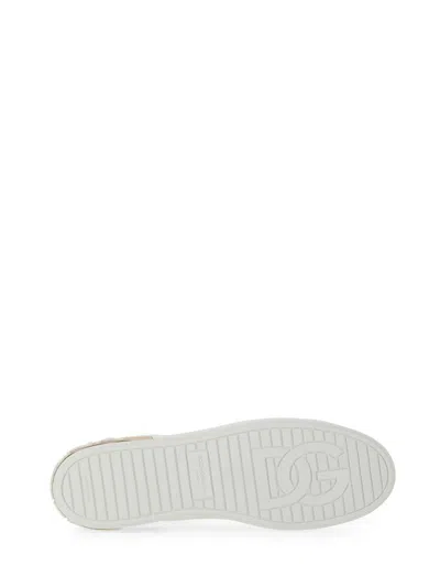Dolce & Gabbana Portofino White And Gold Low Top Sneakers With Logo In Leather Woman In White
