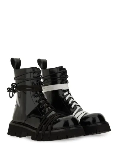 Moschino Glossy Leather Lace-up Boot With Sole