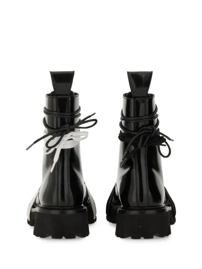 Moschino Glossy Leather Lace-up Boot With Sole