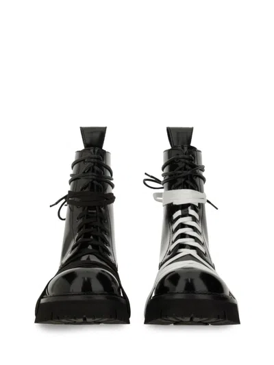 Moschino Glossy Leather Lace-up Boot With Sole